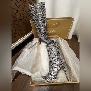 Michael Kors Black and Gray Snake Print Boots